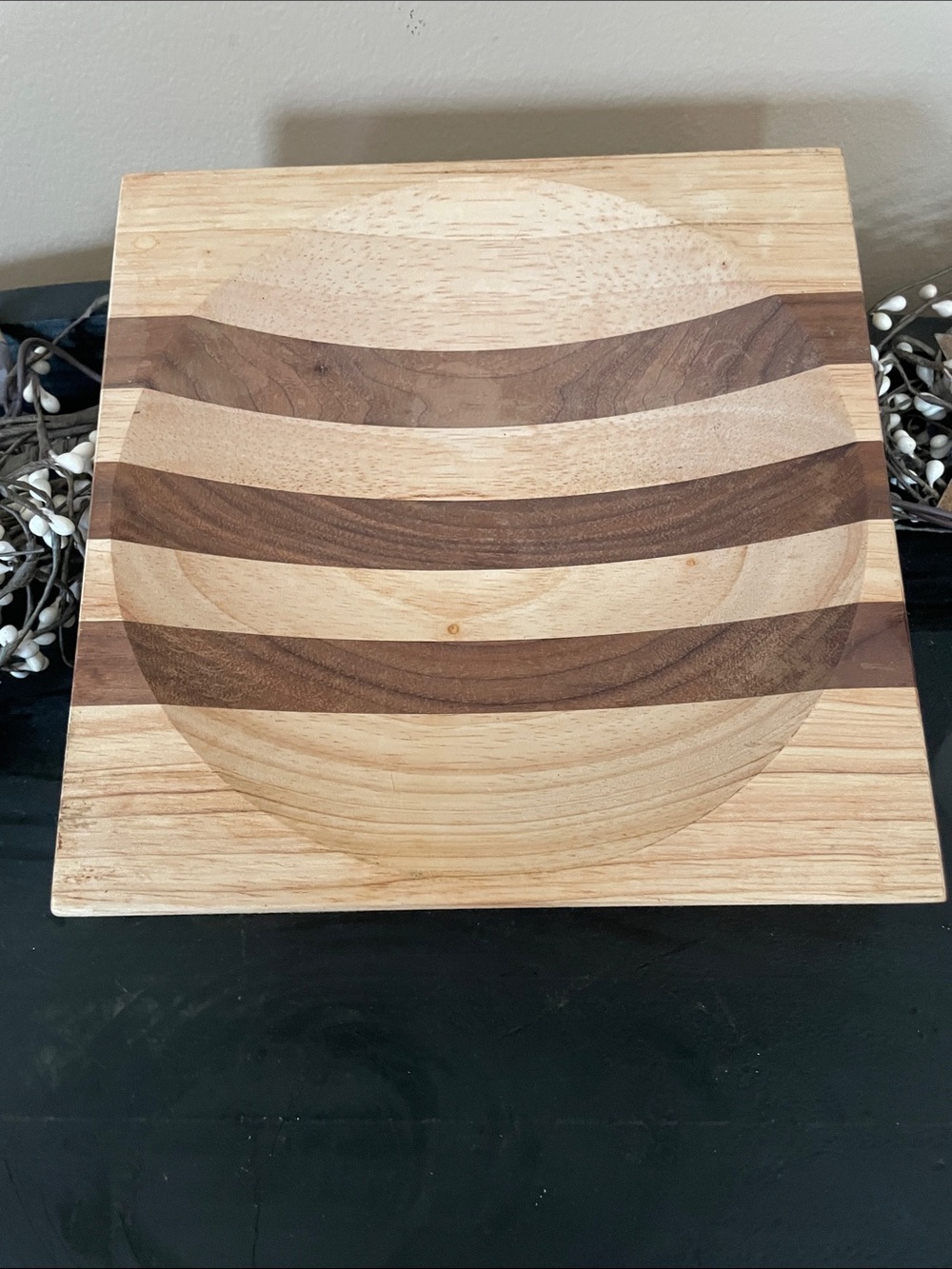 Handcrafted Two-Tone Wooden Ulu Alaskan Knife Cutting Board/Bowl - 8”x8”